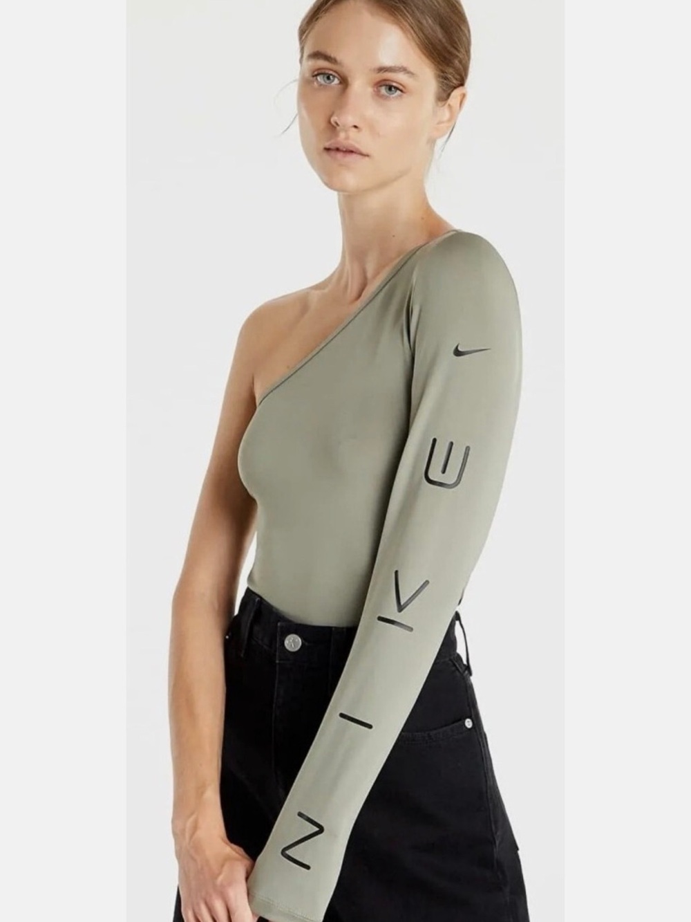 Nike One-Shoulder Long Sleeve Tank - Olive